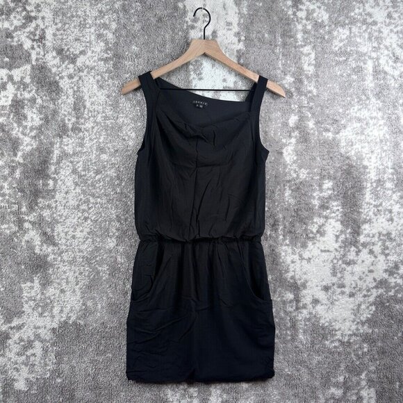 Theory Tank Dress 0 Womens Black Mini Elastic Waist Asymmetrical Shoulder - Picture 1 of 7